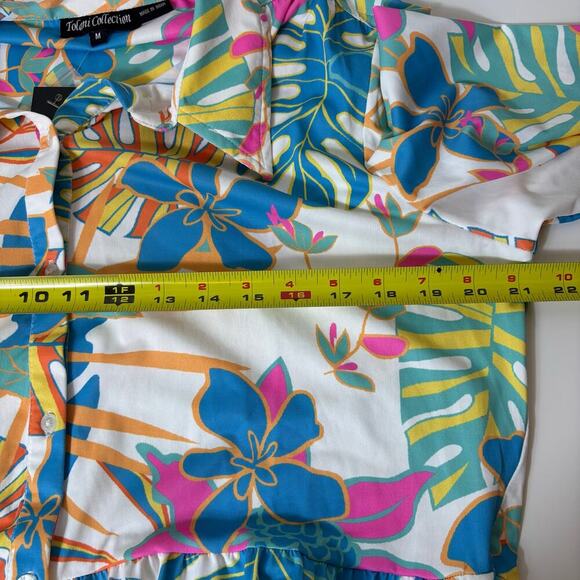 Tolani Martina Button Front Floral Midi Dress Size Medium Blue Tropical Relaxed - Picture 12 of 12